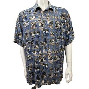 Pierre Cardin Hawaiian Shirt XL‎ Rayon Vintage 90s Resort Aloha Wear Tiki Surf